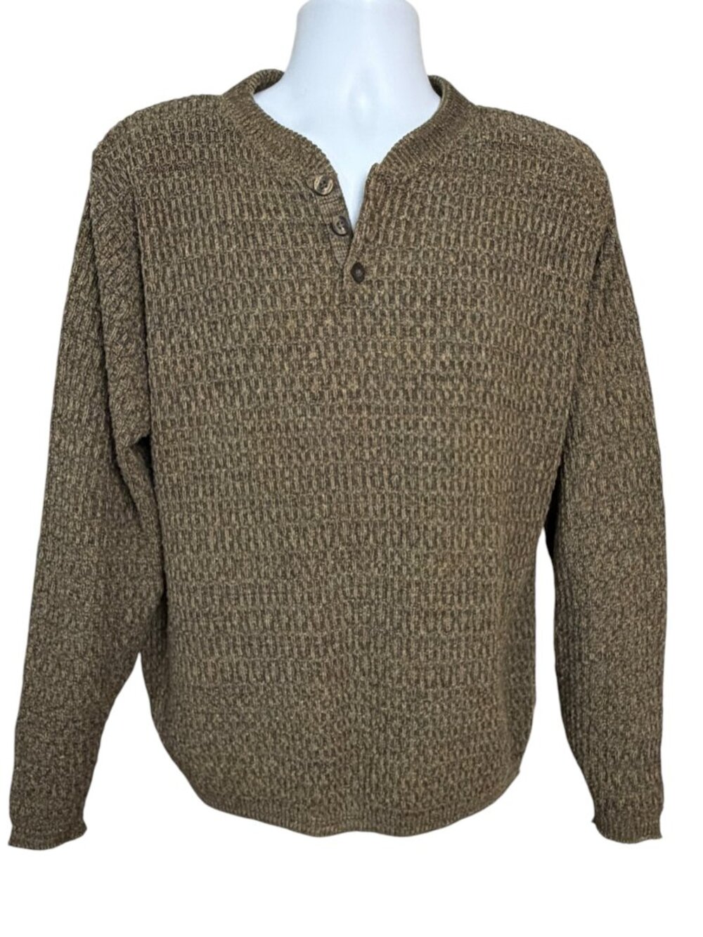 Haggar Generations Henley Sweater Men's M Waffle Knit Brown USA